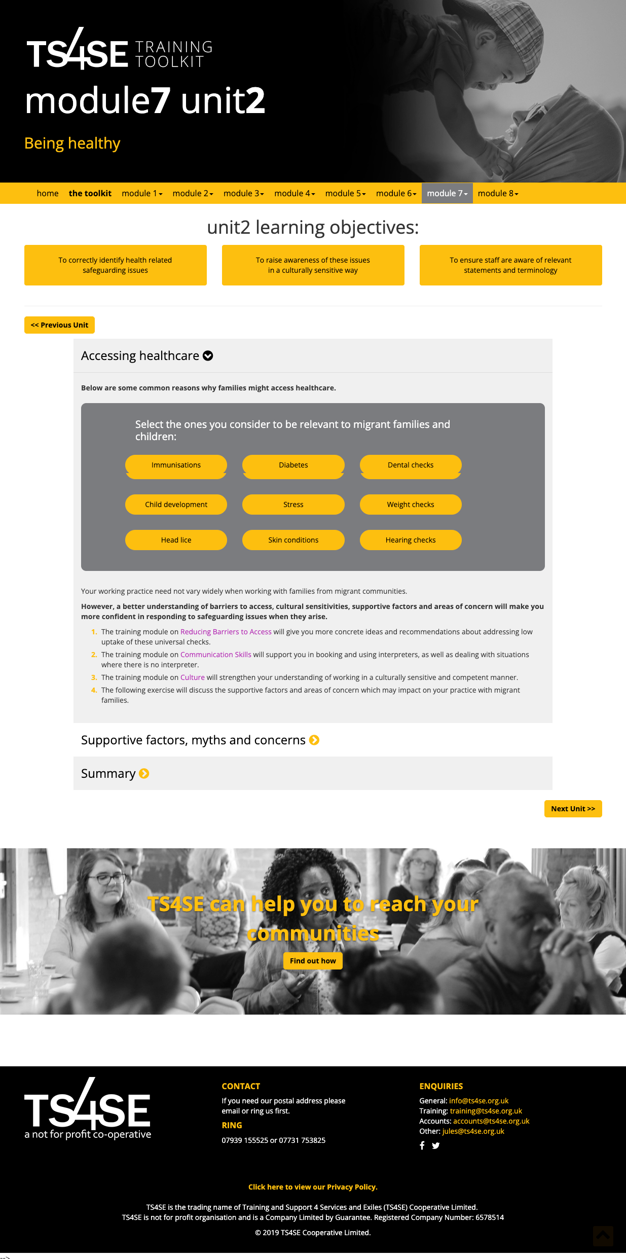 TS4SE Training Toolkit - Module 7 - showing interactive multiple choice question